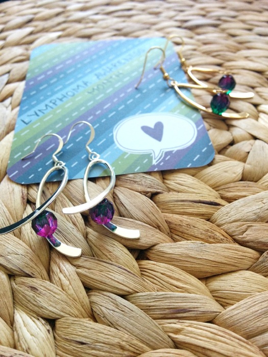 Lilac green lymphoma awareness colours earrings